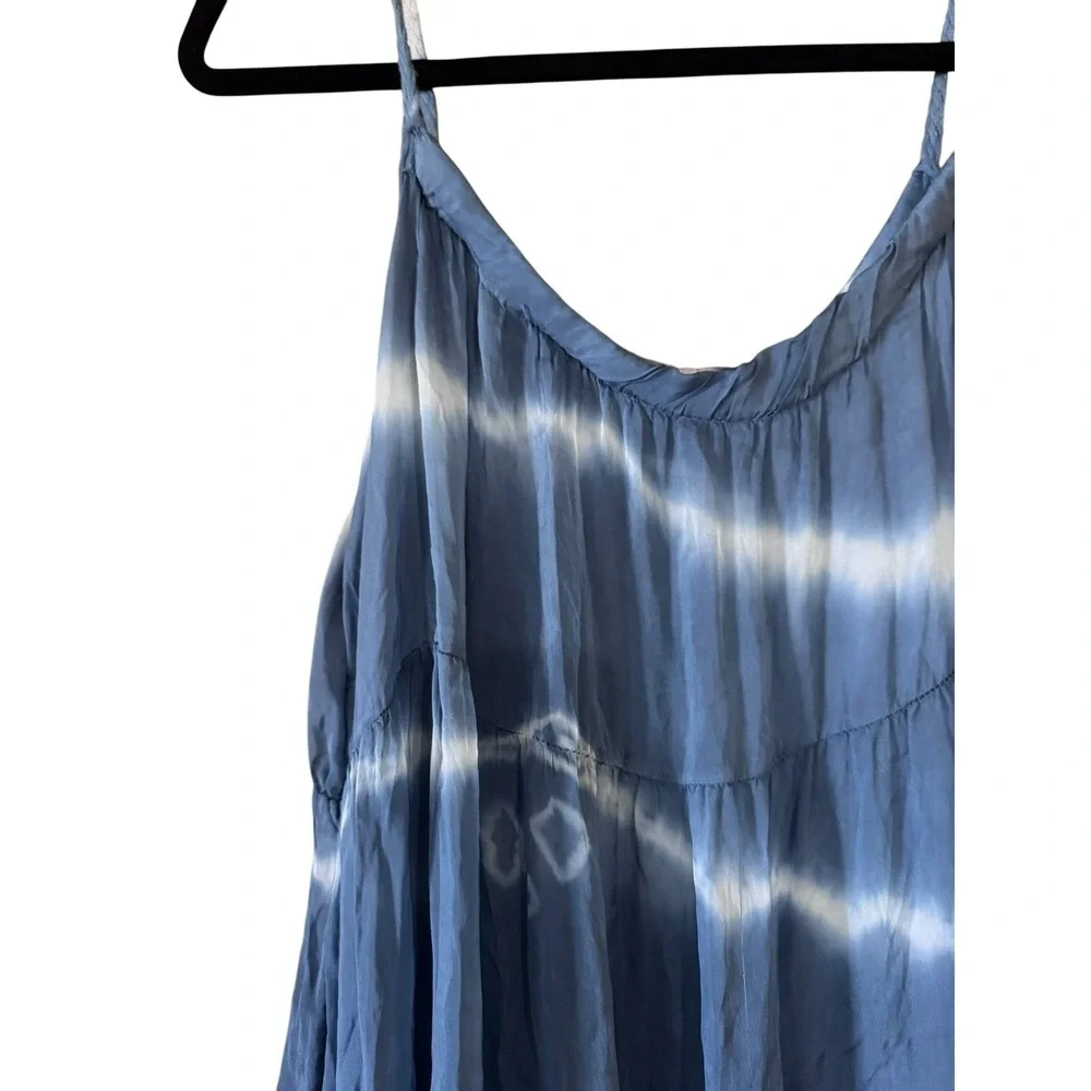 Elena Baldi Maxi Dress XS Blue Tie Dye Silk Blend Tiered Boho Coastal‎